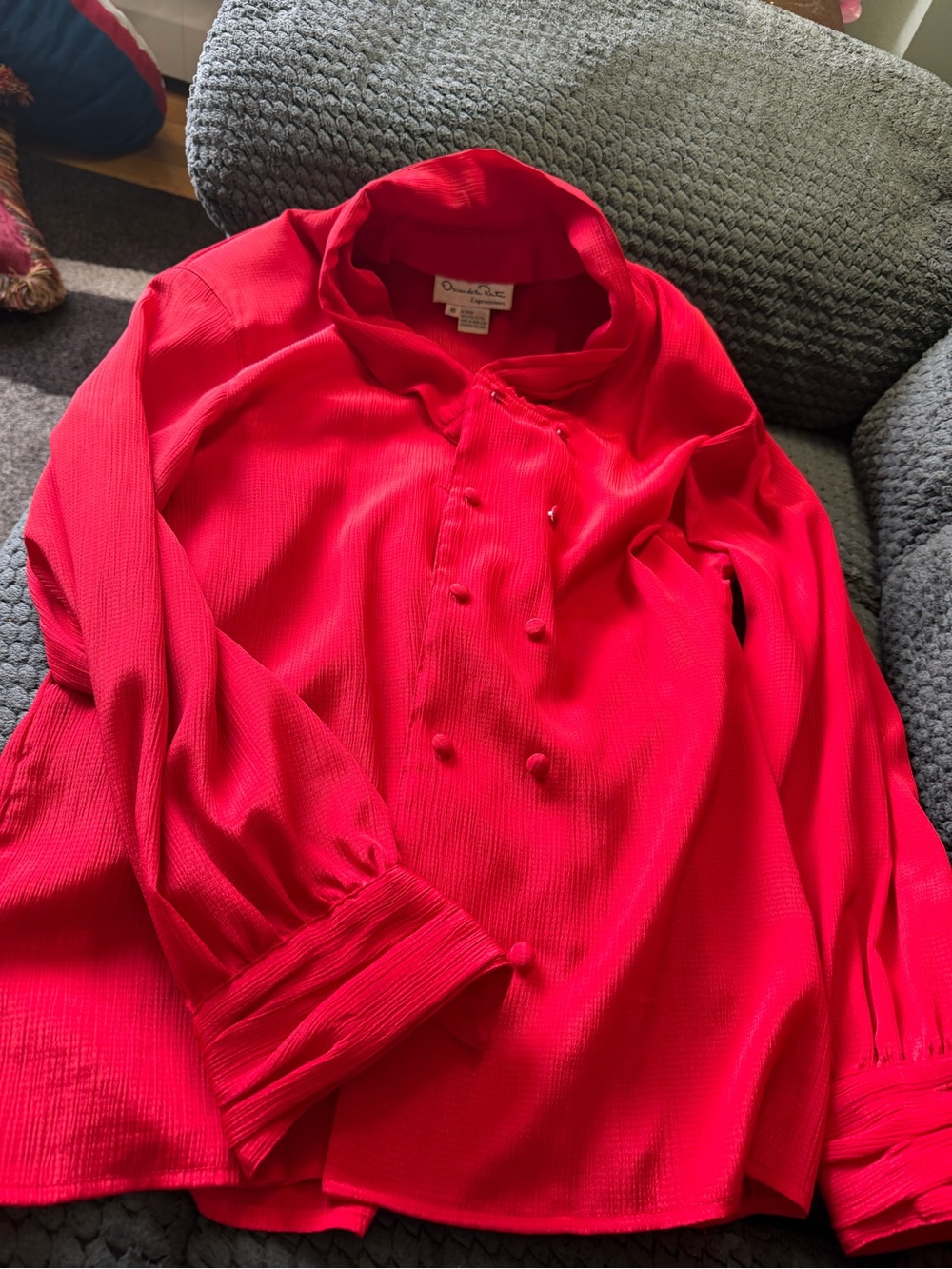 Oscar de la renta vintage 1980s Expressions Vibrant Red Textured Blouse